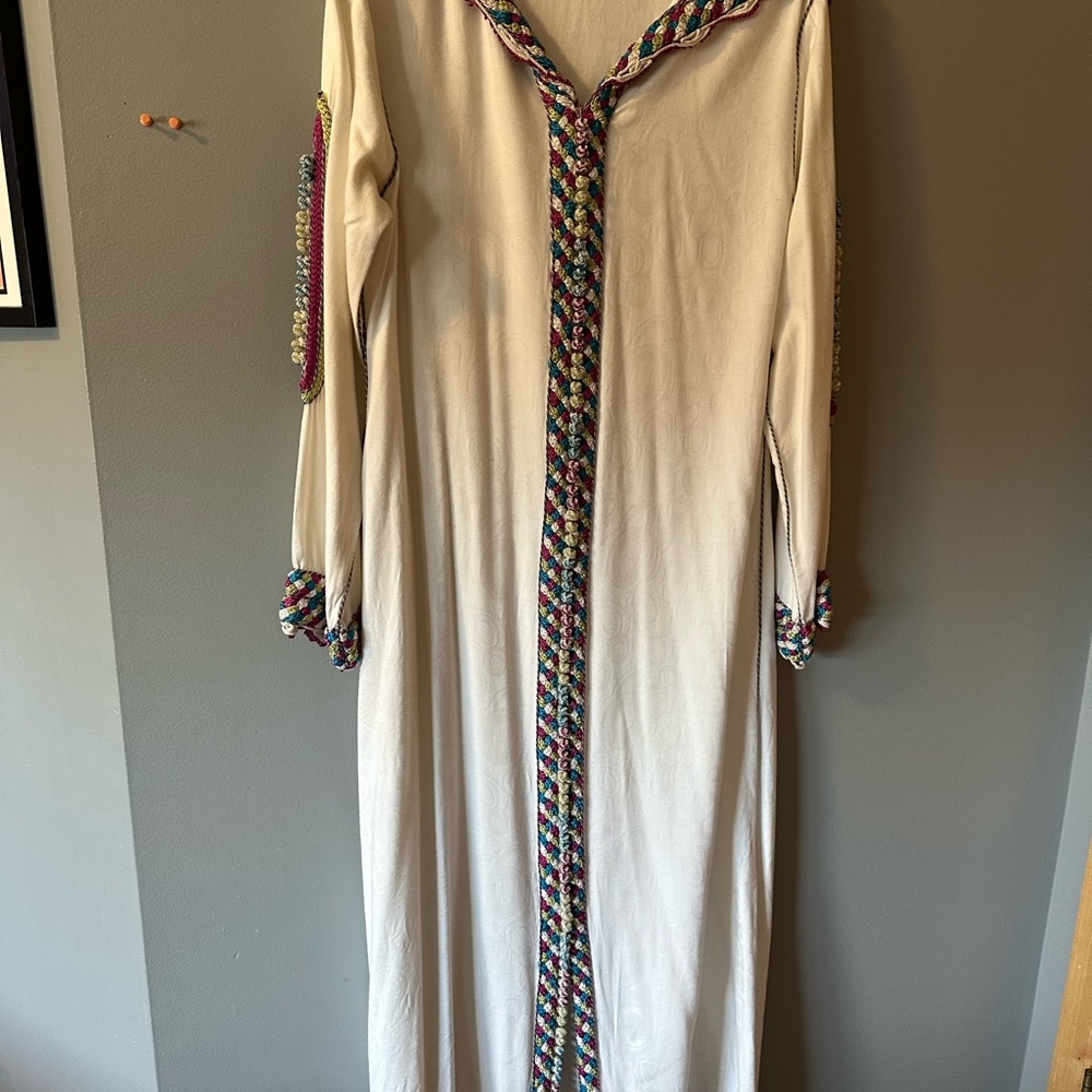 Cream Casual Gown with Long Cuffed Sleeves and Sailor Collar